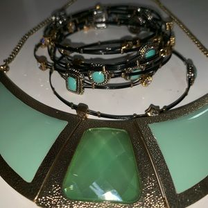 BUNDLE! Turquoise chunky necklace bangle bracelets